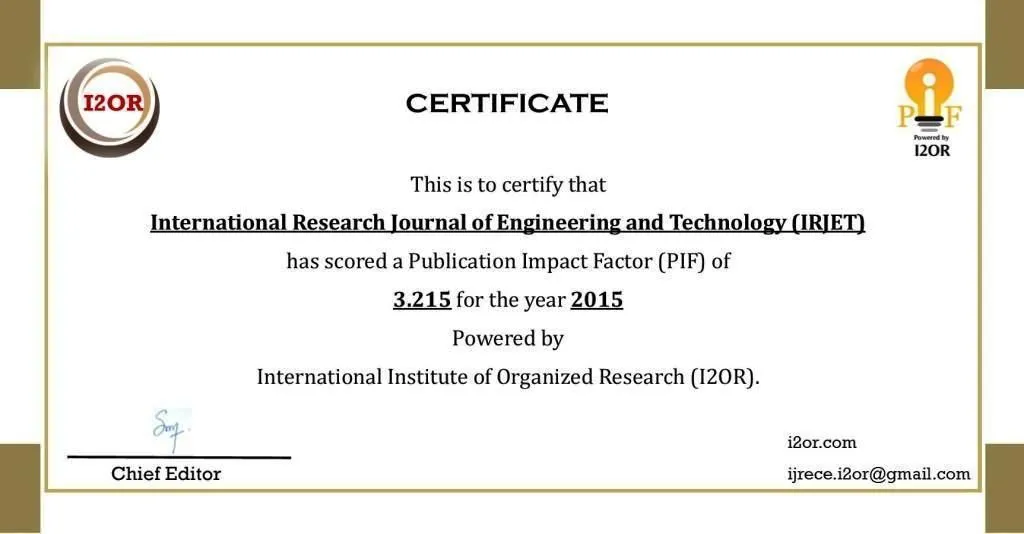 IRJET IMPACTFACTOR I2OR 15